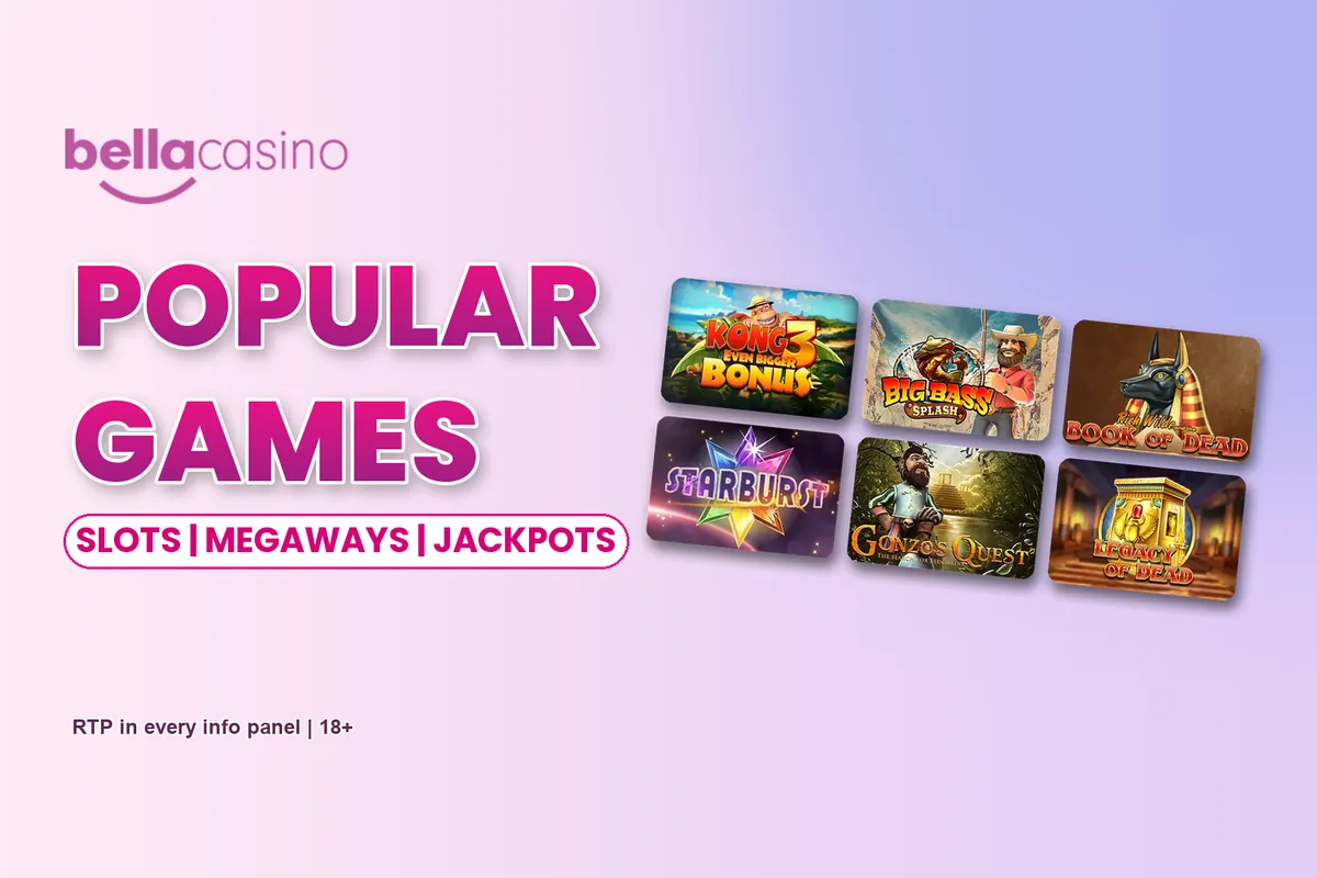 Popular Bella Casino games: Kong 3, Big Bass Splash, Book of Dead and more